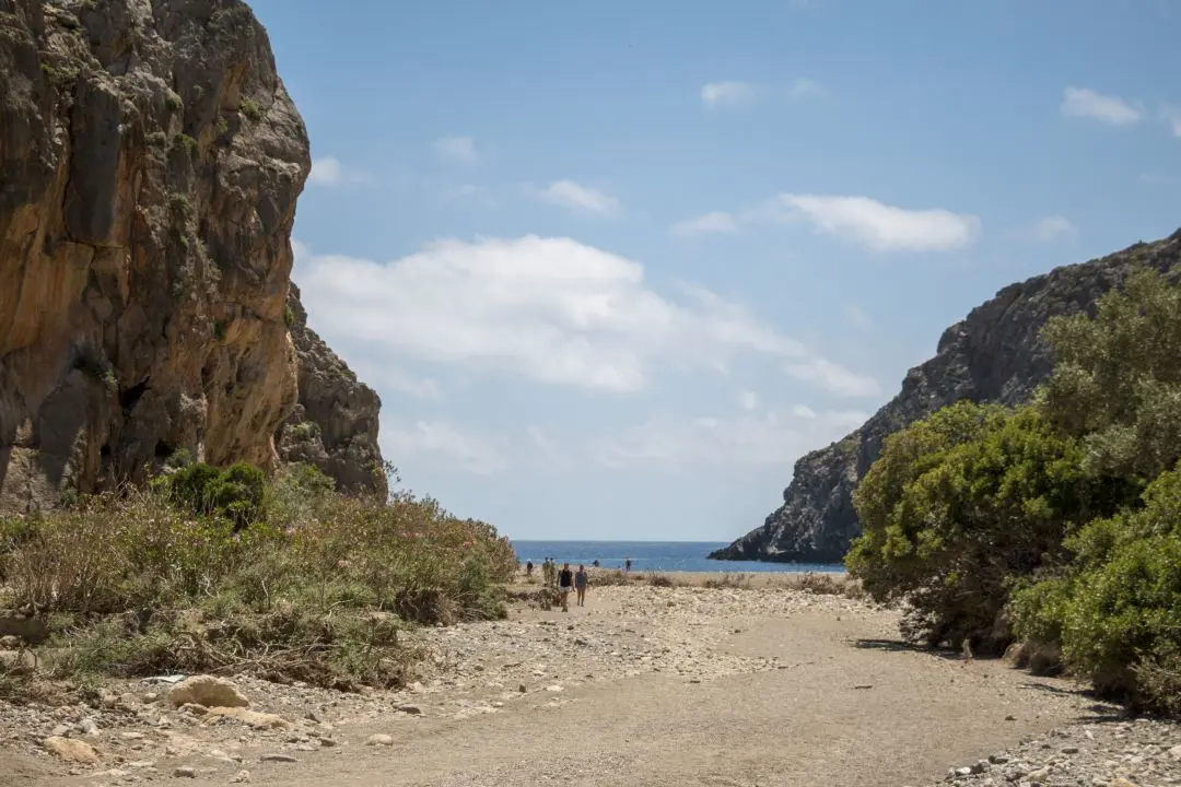 The beach of Agiofarago at the exit of the canyon