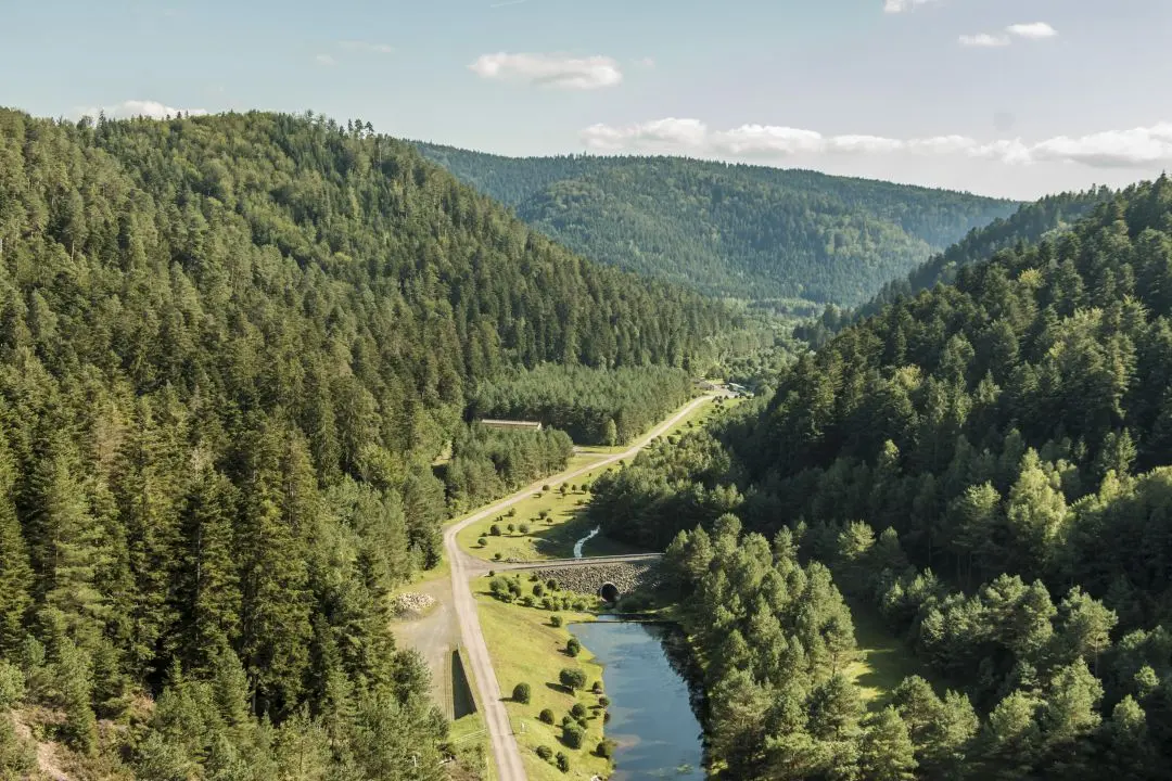 landscape below the lake of Pierre-Percee dam