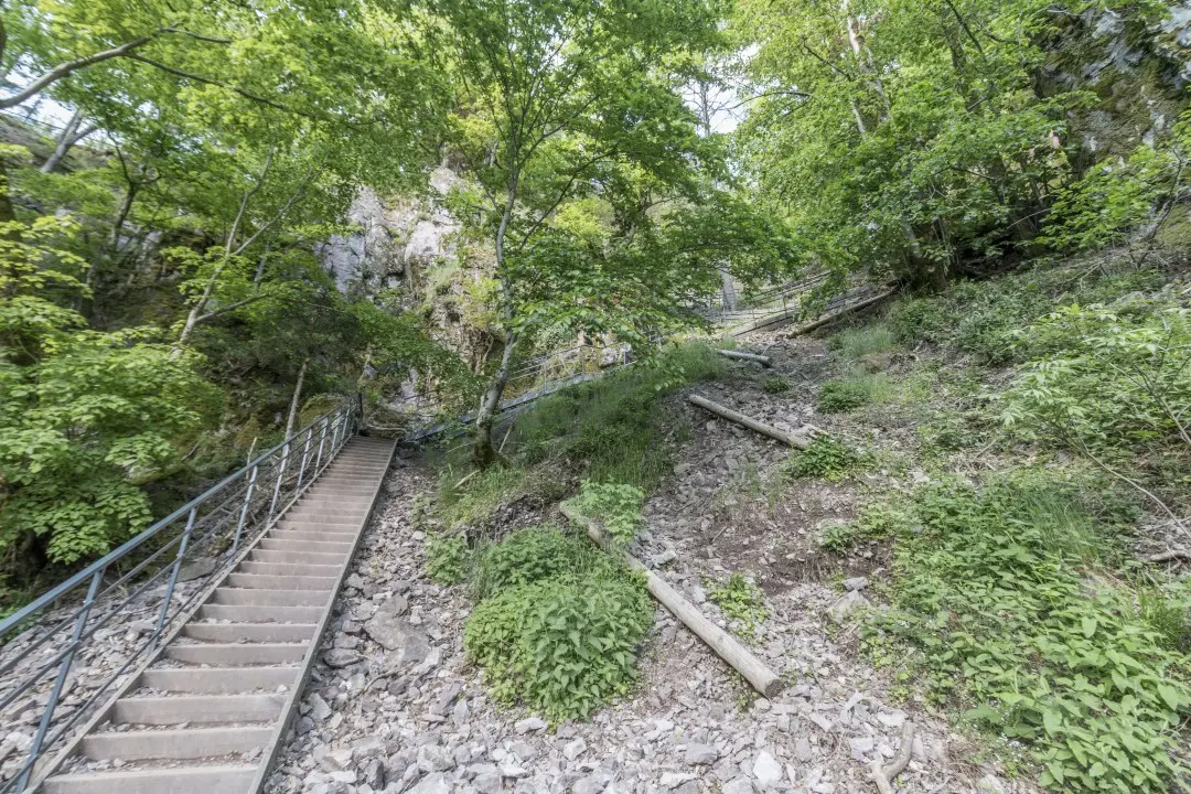 Stairs to the top of the Nideck waterfall