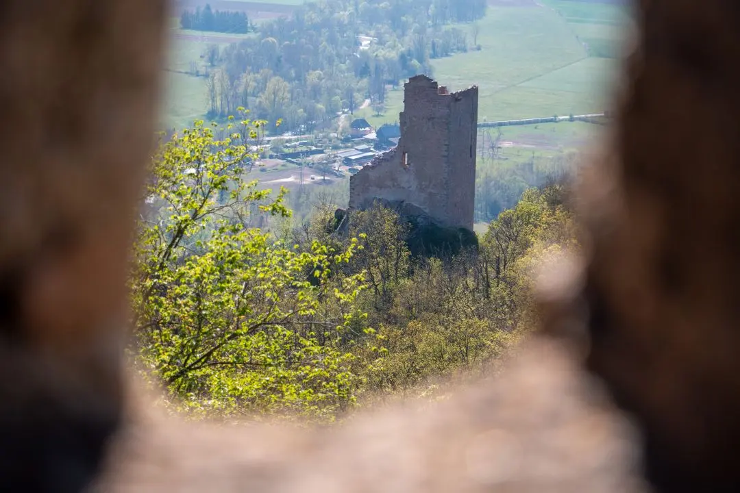 ramstein castle seen through a loophole in ortenburg castle
