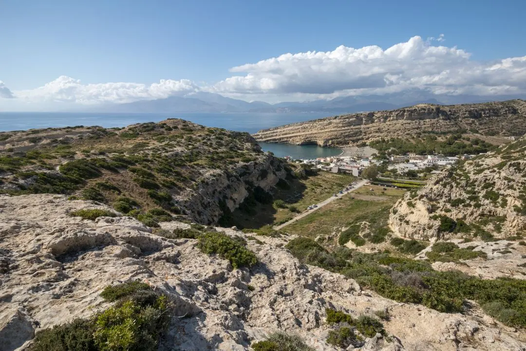 The cliffs of Matala from the path leading to the red beach