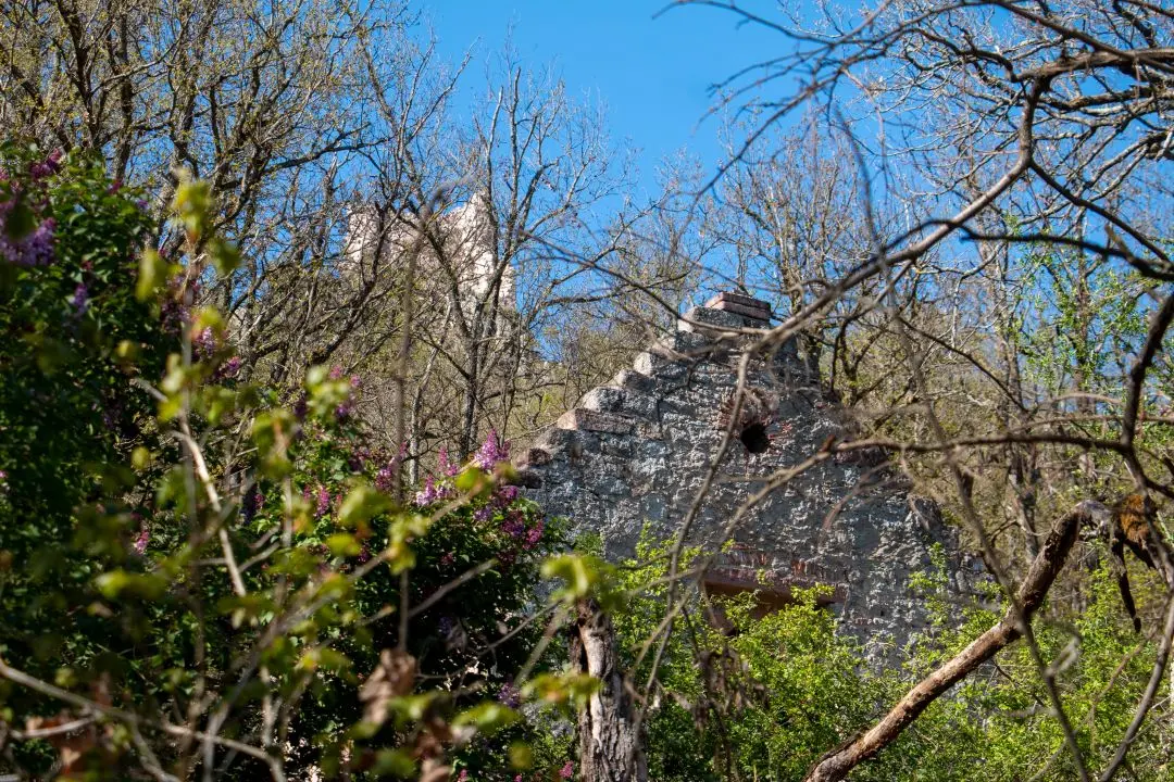 castle ramstein behind branches chapel walk castle ortenbourg scherwiller