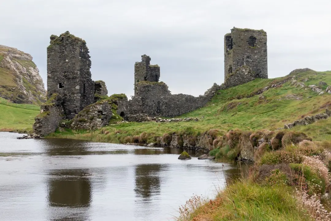 Dun Lough artificial lake in front of three castle head